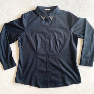 Chico's Peal Rhinestone Blouse Glam Long Sleeve Black